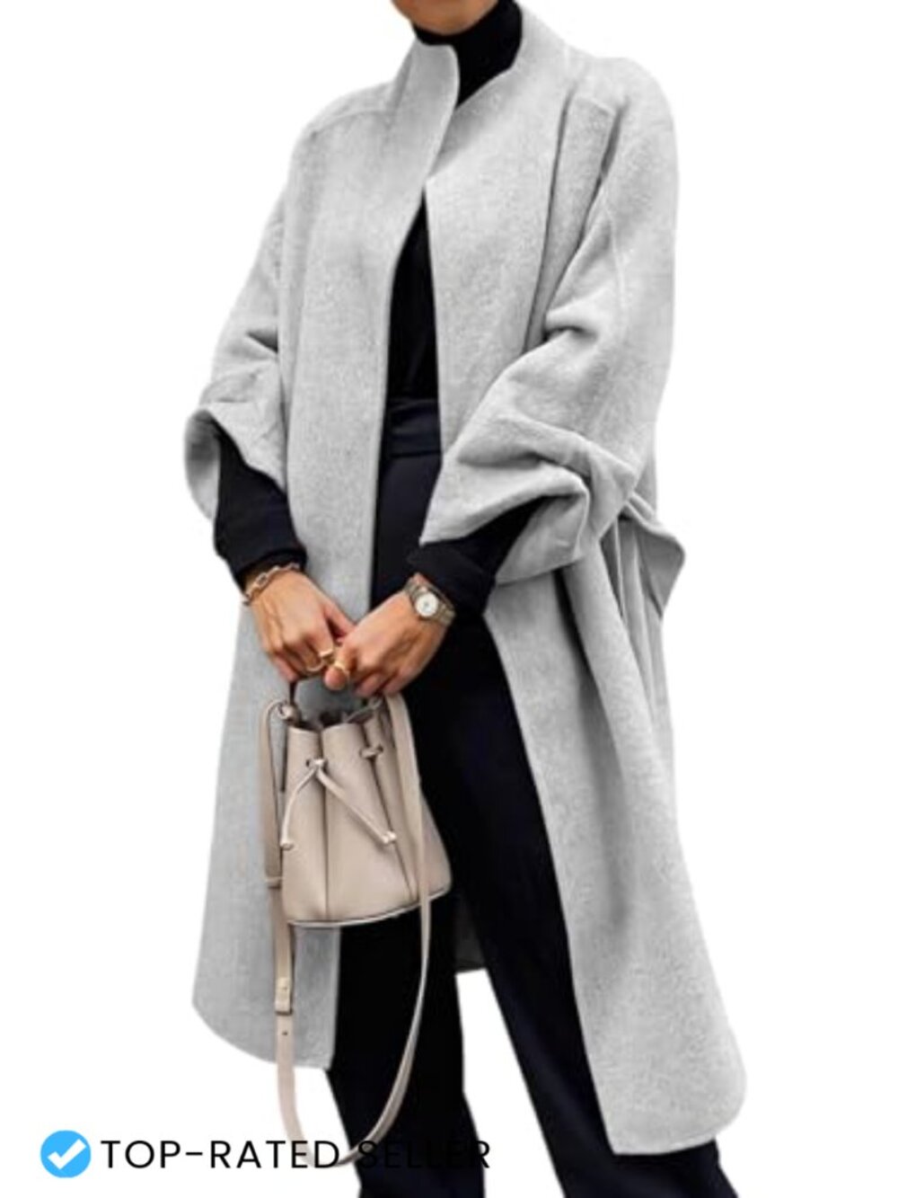 Women's Long Oversized Wool Blend Pea Coat Wrap Trench Belted Winter Overcoat